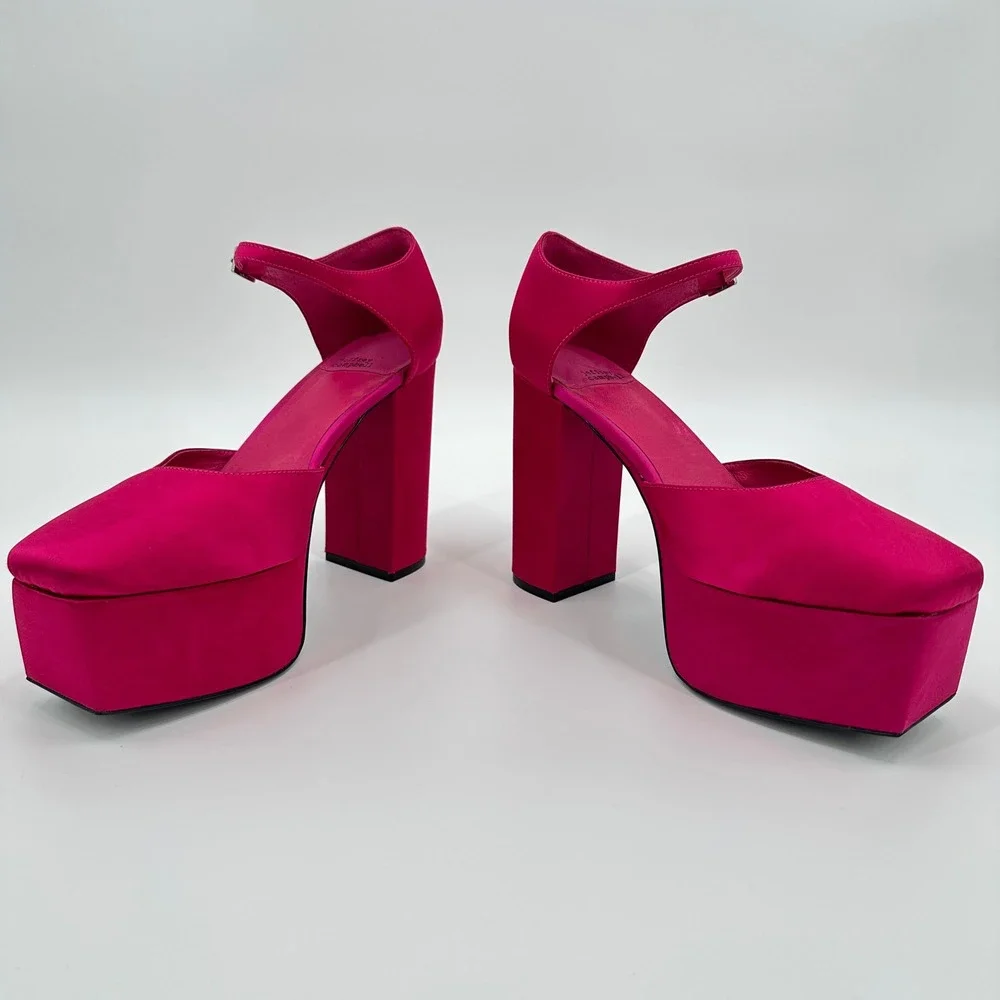 Jeffrey Campbell Over N Out Fuchsia Pink Satin Platform Mary Jane Heels Size 9